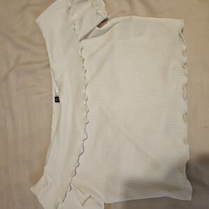 White Ribbed Ruffle Top